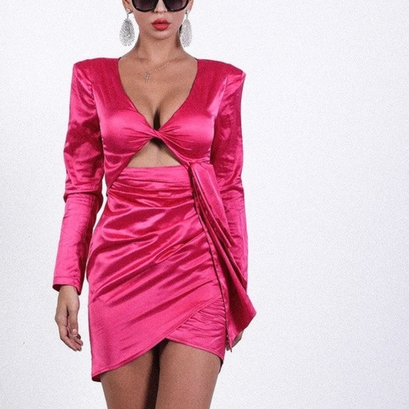 Dresses & Skirts - Deep V Long Sleeve Satin Dress Dresses & Skirts - Deep V Long Sleeve Satin Dress